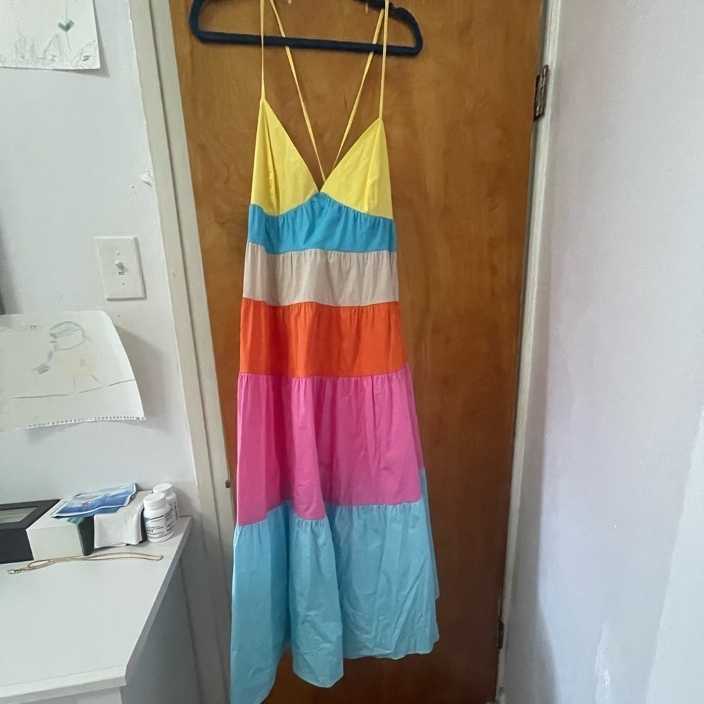 Staud Colorblock Tiered MIDI Dress XL - Picture 3 of 4